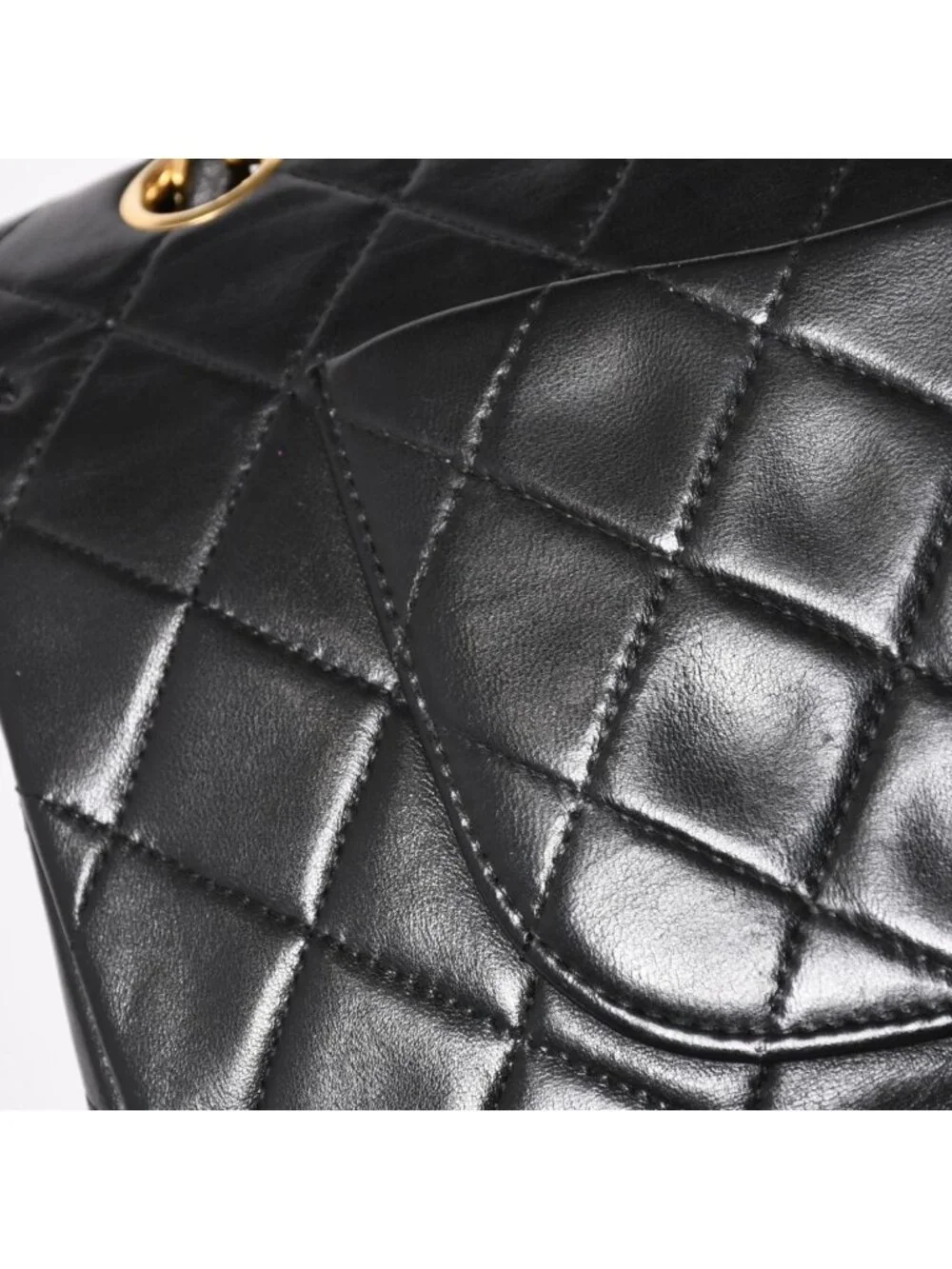 Chanel Quilted 25 Double Flap Chain Shoulder Bag CC Logo Lambskin Black Gold